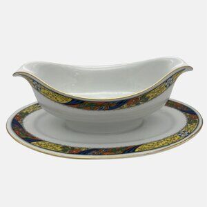 Vintage Carstens Sorau Germany Gravy Boat w/ Attached Underplate 9.5" CNU14